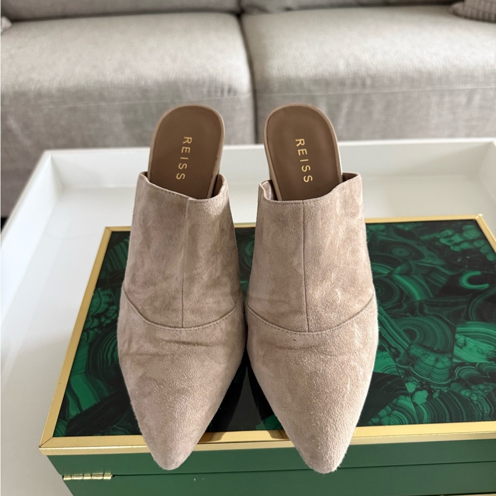 Reiss Taupe Suede Pointed-Toe Mules